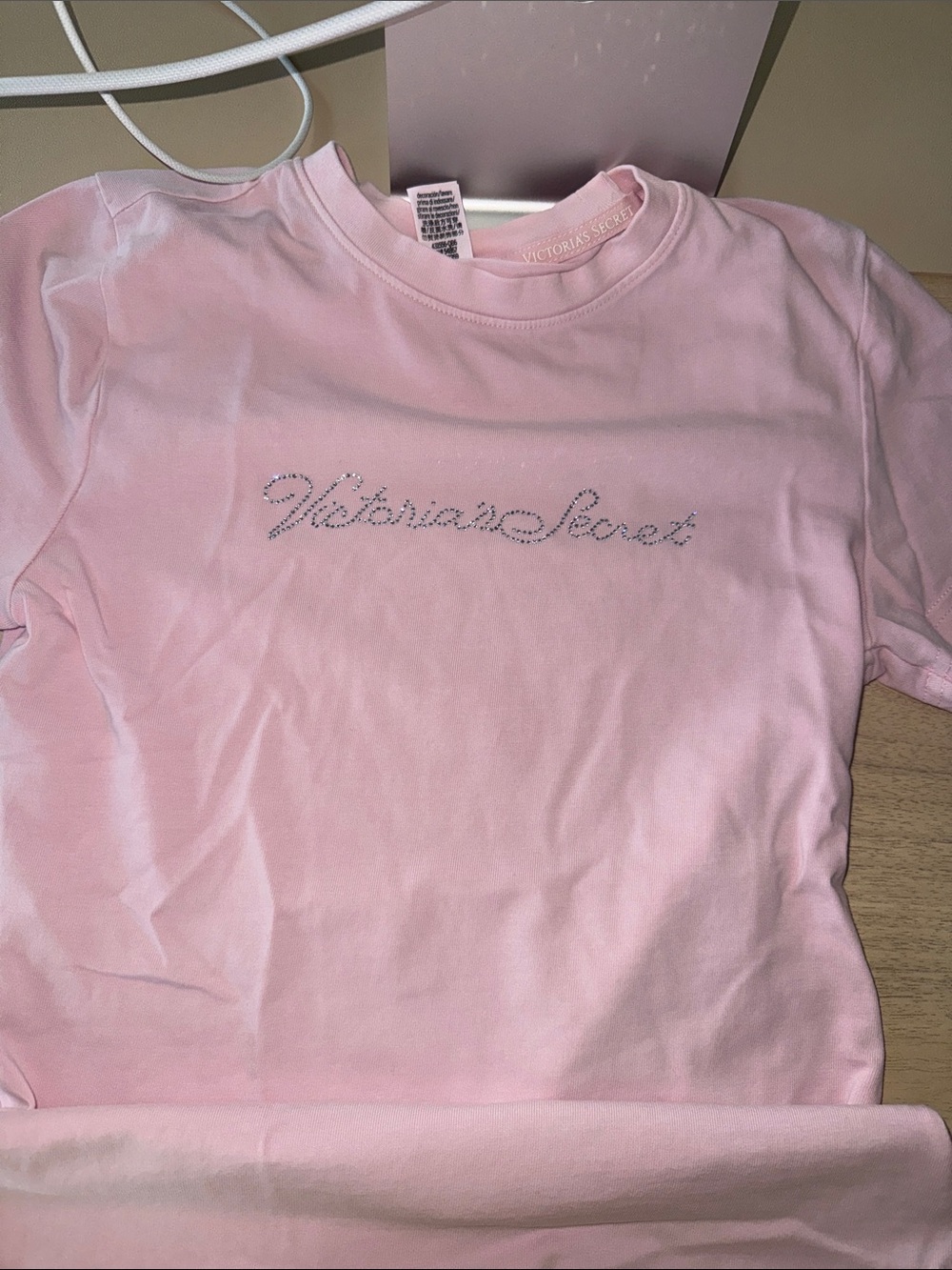 Victoria's Secret Light Pink Tee with Rhinestone Script - Picture 5 of 5